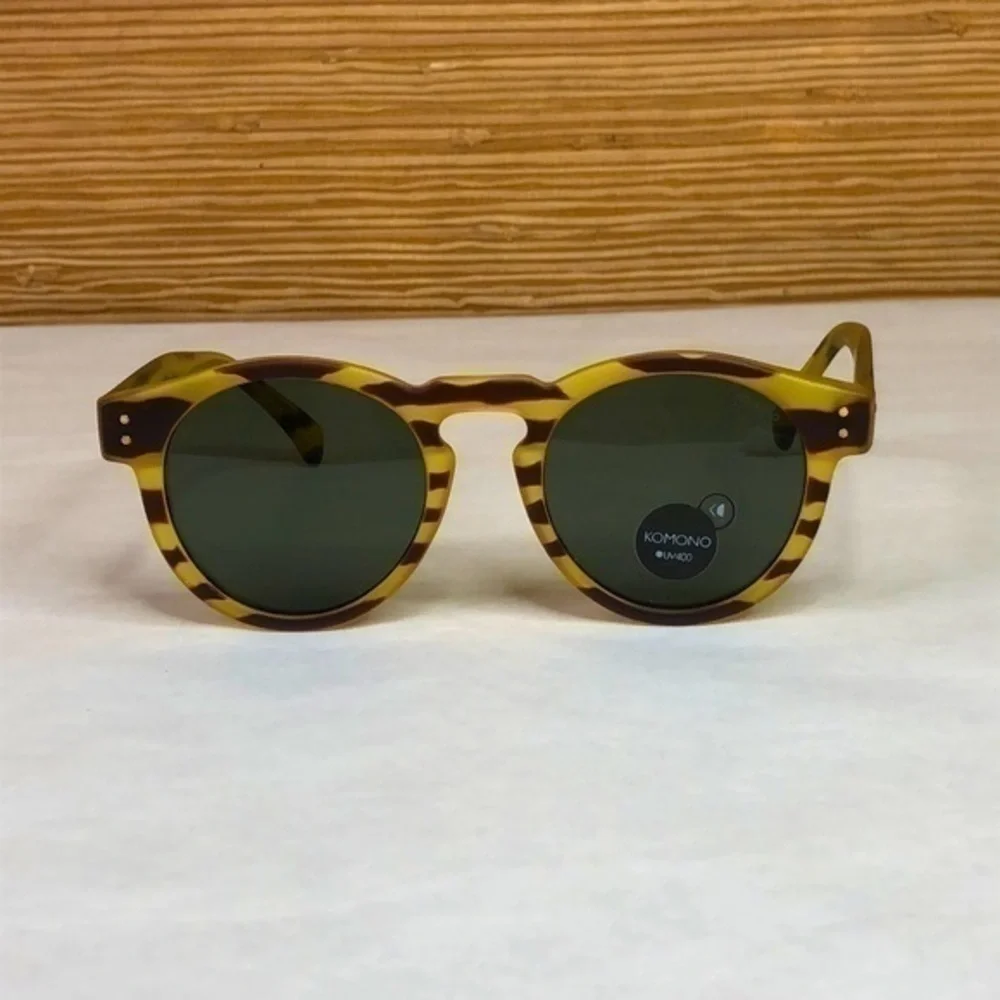 KOMONO Clement Safari Sunglasses NEW round yellow brown zebra print